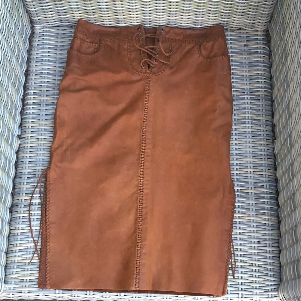 Ralph Lauren Western Leather Skirt 4 Rawhide - Picture 1 of 15